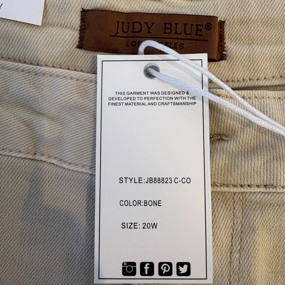 Judy Blue Bone 90s Straight Distressed High‎ Waist Wide Leg Jeans 20W Tan Bone